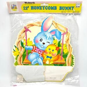 Vintage Easter Bunny Paper Honeycomb Table Centerpiece 12” Colorful Decoration
